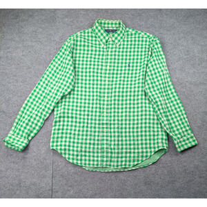 Polo Ralph Lauren Button Up Shirt Mens Large Gauze Cotton Plaid Kelly Green Top